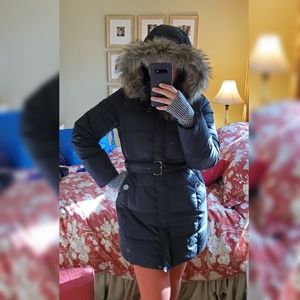 Lands' End Winter Long Coat with Faux Fur Hood